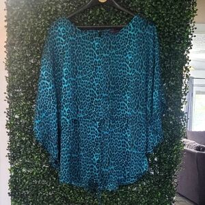 Sofia Vergara Teal Leopard Print Women's Top